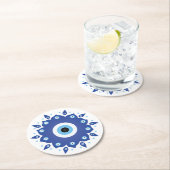 マンダラギリシャ邪悪なアイブルーホワイト ラウンドペーパーコースター (インサイチュ)