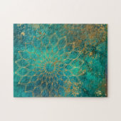 マンダラグランジ金ゴールドオンティール(緑がかった色)抽象芸術 ジグソーパズル (横)