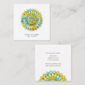 マンダラグリーンイエロースピリチュアルヨガ名刺 スクエア名刺 (正面/裏面)