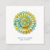 マンダラグリーンイエロースピリチュアルヨガ名刺 スクエア名刺 (正面)