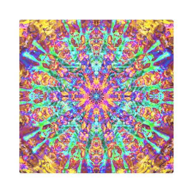 マンダラサイケデリックヒッピートリップ（幻覚体験）のようなカラースプラッシュ メタルプリント (正面)