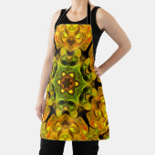 マンダラサイケデリックフラワーグリーンと黄色 エプロン (インサイチュ)