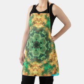 マンダラサイケデリックフラワーグリーンと黄色 エプロン (インサイチュ)