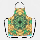 マンダラサイケデリックフラワーグリーンと黄色 エプロン (正面)