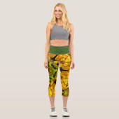 マンダラサイケデリックフラワーグリーンと黄色 カプリレギンス (正面)