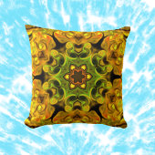 マンダラサイケデリックフラワーグリーンと黄色 クッション