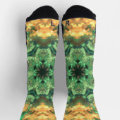 マンダラサイケデリックフラワーグリーンと黄色 ソックス (上部)