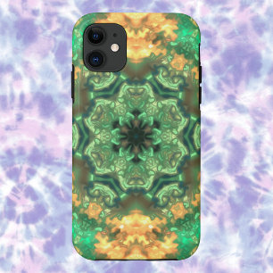 マンダラサイケデリックフラワーグリーンと黄色 iPhone 11 ケース