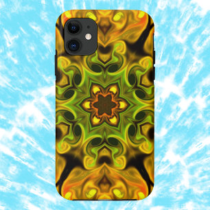 マンダラサイケデリックフラワーグリーンと黄色 iPhone 11 ケース