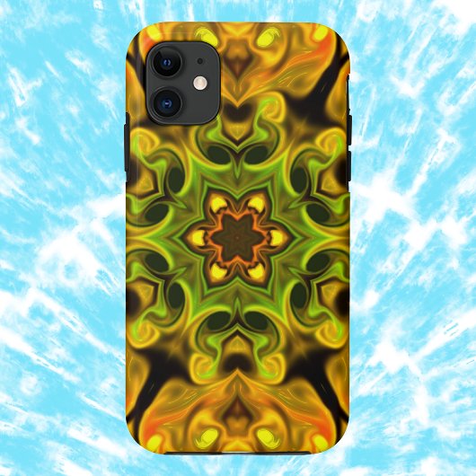 マンダラサイケデリックフラワーグリーンと黄色 Case-Mate iPhoneケース