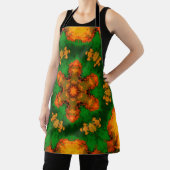 マンダラサイケデリックフラワーグリーンオレンジと黄色 エプロン (インサイチュ)