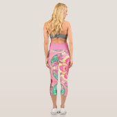 マンダラサイケデリックフラワーグリーンピンクと黄色 カプリレギンス (裏面)