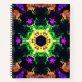 マンダラサイケデリックフラワーグリーン紫と黄色 ノートブック (正面)