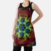 マンダラサイケデリックフラワーグリーン青と赤 エプロン (インサイチュ)