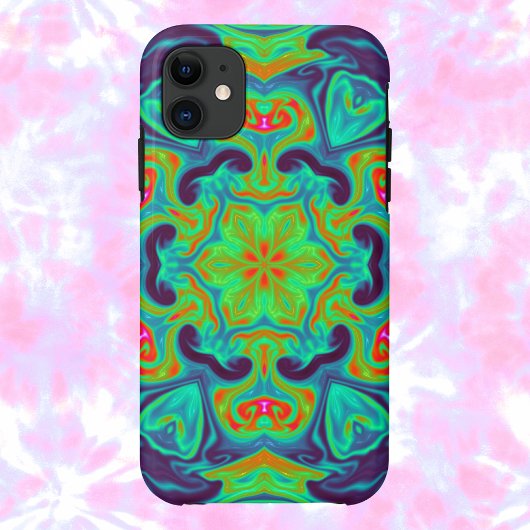 マンダラサイケデリックフラワーグリーン青と赤 Case-Mate iPhoneケース