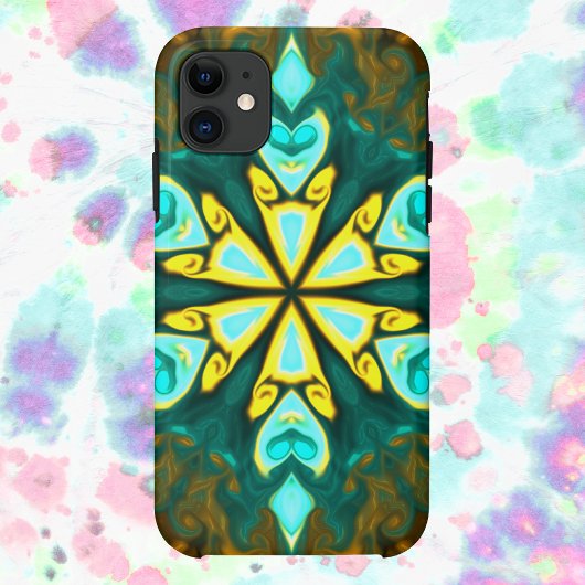 マンダラサイケデリックフラワーティール(緑がかった色)と黄色 Case-Mate iPhoneケース