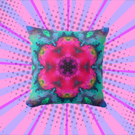 マンダラサイケデリックフラワーピンクとブルー クッション