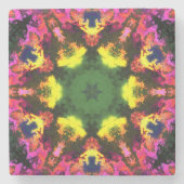 マンダラサイケデリックフラワーピンク黄色と緑 ストーンコースター (正面)
