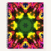 マンダラサイケデリックフラワーピンク黄色と緑 ノートブック (正面)