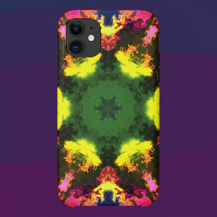 マンダラサイケデリックフラワーピンク黄色と緑 iPhone 11 ケース