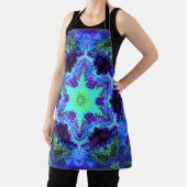 マンダラサイケデリックフラワーブルーグリーンとパープル エプロン (インサイチュ)