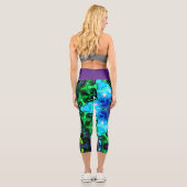 マンダラサイケデリックフラワーブルーパープルとグリーン カプリレギンス (裏面)