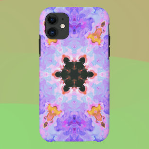 マンダラサイケデリックフラワーブルーピンクと黄色 iPhone 11 ケース