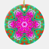 マンダラサイケデリックフラワーブルーピンクグリーンと赤 セラミックオーナメント (裏面)