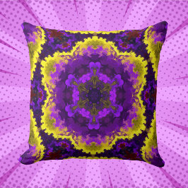 マンダラサイケデリックフラワー黄と紫 クッション