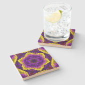 マンダラサイケデリックフラワー黄と紫 ストーンコースター (横)