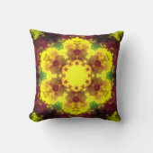 マンダラサイケデリックフラワー黄と緑 クッション (正面)