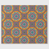 マンダラサークルピンクターコイズと黄色 ラッピングペーパー (フラット)