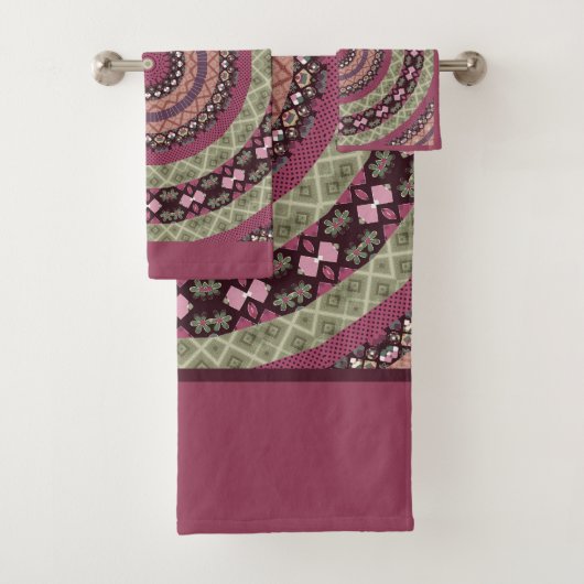 マンダラサークルラウンド装飾パステルパープルコロ バスタオルセット (インサイチュ)