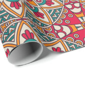 マンダラサークル赤イエローブルー ラッピングペーパー (ロールコーナー)