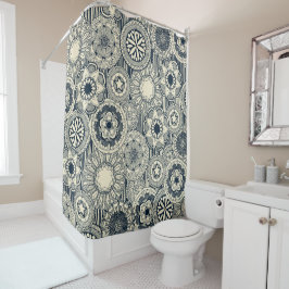 マンダラシルクインジゴクリーム シャワーカーテン