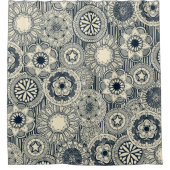 マンダラシルクインジゴクリーム シャワーカーテン (正面)