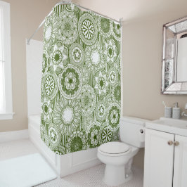マンダラシルクグリーン白 シャワーカーテン