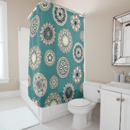 マンダラシルクスポットティール（緑がかった色） シャワーカーテン