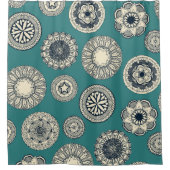 マンダラシルクスポットティール（緑がかった色） シャワーカーテン (正面)