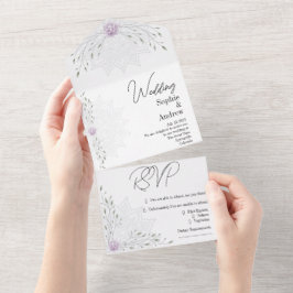 マンダラシンプルスの葉とピンクの蓮結婚蓮 オールインワン招待状