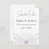 マンダラシンプルスの葉とピンクの蓮結婚蓮 セーブザデート (正面/裏面)