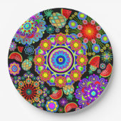 マンダラスとエキゾチックなフルーツパターン ペーパープレート (正面)
