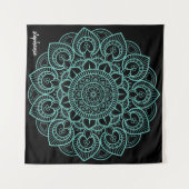 マンダラスケッチブラックアクア – 手書き名 タペストリー (正面(横))