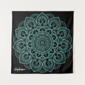 マンダラスケッチブラックアクア – 手書き名 タペストリー (正面)