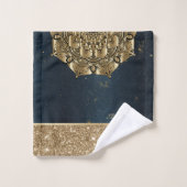 マンダラスタイリッシュ、金ゴールドストライプグリッターネイビーブルー バスタオルセット (ウォッシュタオル)