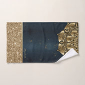 マンダラスタイリッシュ、金ゴールドストライプグリッターネイビーブルー バスタオルセット (ハンドタオル)