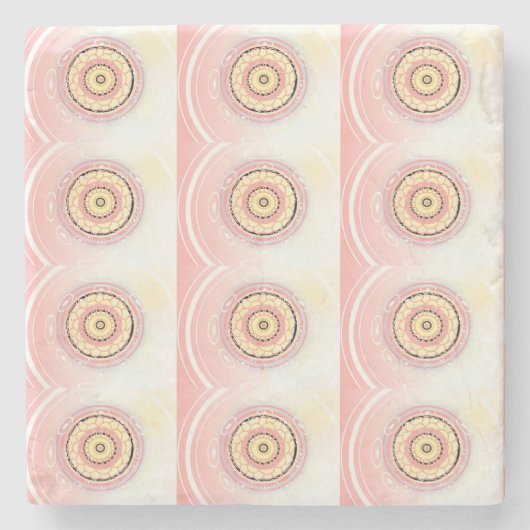 マンダラスタイルアートデザインピンクアンドイエロー ストーンコースター (正面)