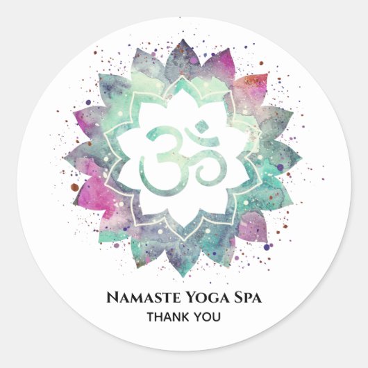 *~*マンダラスピリチュアルOMシンボルロータスフラワーブルー ラウンドシール (正面)