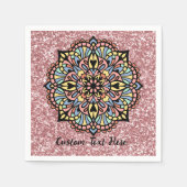 マンダラゼンヨガメディテーションパステルピンクグリッター スタンダードカクテルナプキン (正面)