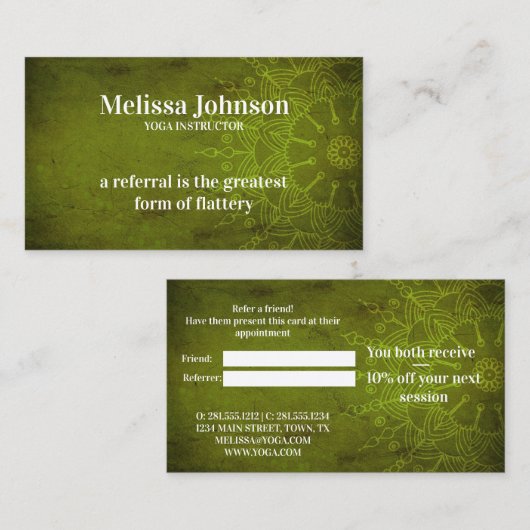 マンダラダークグリーンヨガ瞑想友人を参照 紹介カード (正面/裏面)